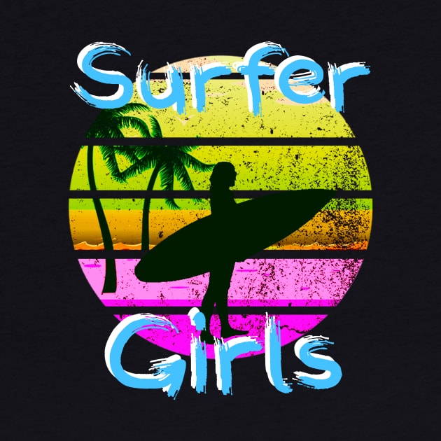 Retro Surfer Girls Funny Surfing Girl Pink Sunset Surf Girl by Bezra